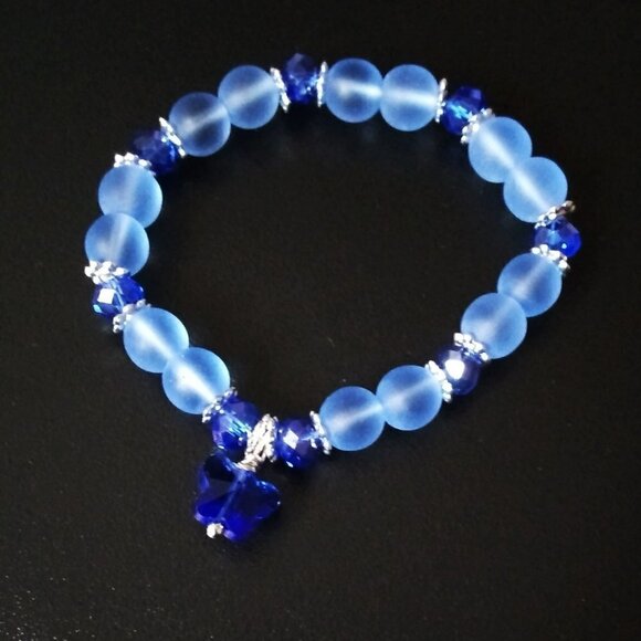 🍂🍁🍃 3/$25!!! Blue Butterfly - Beaded Stretch Bracelet 4 Girls 5.5-6" Wrists! - Picture 5 of 7